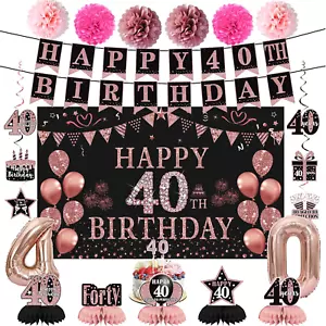 40Th Birthday Decorations - 21Pcs Rose Gold Party Supplies, Backdrop, Hanging Sw - Picture 1 of 12