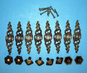 JB * 8 DRAWER PULLS & BACKPLATES * Brass * VINTAGE * Drawer pull's # 965 * 5" - Picture 1 of 8