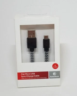 RadioShack Braided Flat 4 ft Micro USB Sync/Charge Cable, Black/White Reversable - Image 1 of 4