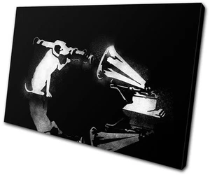 Banksy Hi Res HMV Dog SINGLE CANVAS WALL ART Picture Print VA - Picture 1 of 1