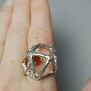 Estate Atelier Shinji Signed Silver and Red Geometric Cocktail Ring, Size 6 Band - Picture 1 of 12