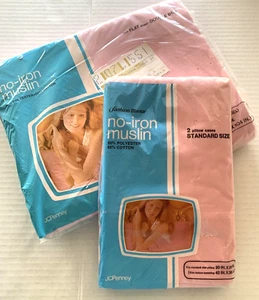 Vintage JCPenney Full Flat Sheet + Pillow Cases NIP Muslin Solid Pink 50/50 - Picture 1 of 6