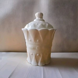 Vintage Kemple Glass Milk Glass Sugar Bowl & Lid Dew Drops & Daisy 6.5" Tall - Picture 1 of 10