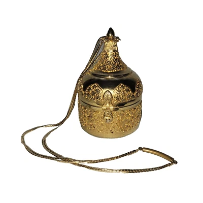 JUDITH LEIBER Raro 1970 Cuero Dorado Estuche Rígido Minaudiere Bolso de Mano Caja Foto 1 de 4