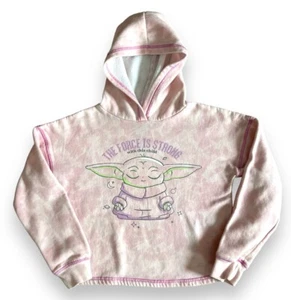 Star Wars Baby Yoda Girls Pink Tie-Dye Cropped Hoodie Sweatshirt Size L - Picture 1 of 7