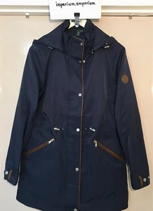Women's Lauren Ralph Lauren Anorak Coat Hooded Jacket Faux Leather Blue Size XS - Picture 1 of 10