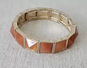 Ann Taylor 6.5" Stretch Bracelet Gold Tone Square Honey Amber Beads Stretchy - Picture 1 of 5