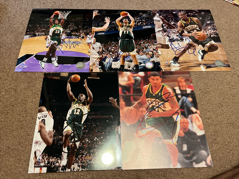西雅图超级音速 5 件装亲笔签名 NBA 8 x 10 照片 签名 ~ 杰夫格林 — 第 1/1 张图片