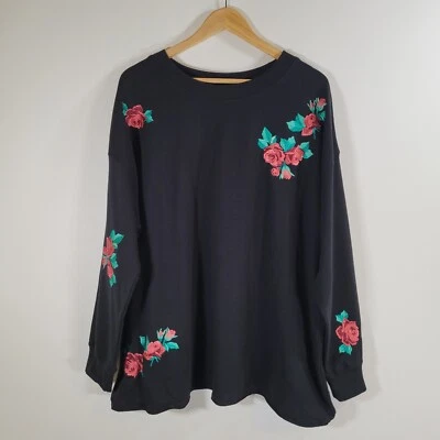 Camisa WOMAN WITHIN Negra Manga Larga Talla 1X Rosa Floral Bordada Foto 1 de 4