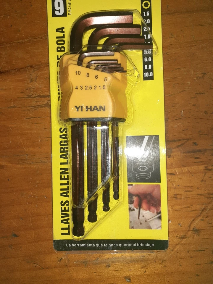 Long Ball CRV-MO  Hardened Allen Hex Key Wrench 9x set: 1.5 2 2.5 3 4 5 6 8 10mm - Image 1 of 1