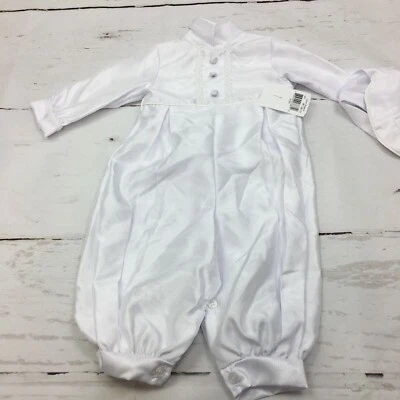 Lauren Madison Size 9-12M Shantung Christening Coverall and Hat Set Color: White - Image 1 of 4