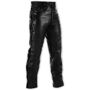 Motorcycle Quality Thick Leather Trouser Laced Jeans Bikers Motorbike Black 36 - Picture 1 of 2