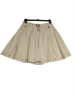VTG London Jean White Denim Pleated Skirt Belt and Grommets Women's Size 6 - Image 1 of 4