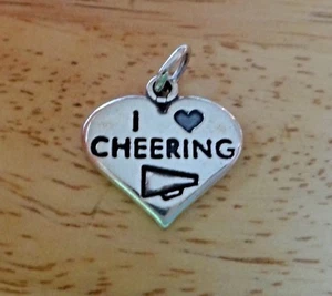 Sterling Silver 17x17mm Heart I Love Cheering Megaphone Charm! - Picture 1 of 3
