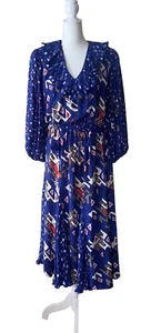 Vestido Georgette Vintage Diane Freis Originales Mediano Grande Geométrico Real - Imagen 1 de 15