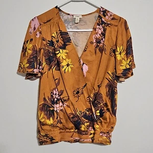Tiny For Anthropologie Venus Floral Knit Wrap Top Womens Sz S Cedar Fall Autumn - Picture 1 of 12