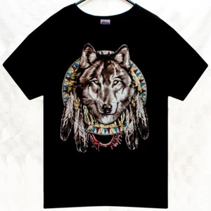 Wolf Native American Mens T Shirt Size M Hanes Black - Picture 1 of 3