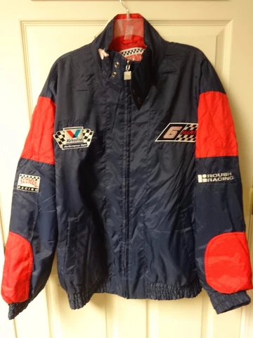 Vintage Mark Martin NASCAR Lined Coat Sewn Logos Men L Nutmeg Zipped Front Roush Cover