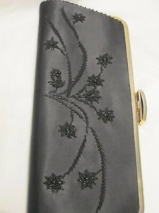 Vintage Abendtasche schwarz Stoff Clutch Perlen lange Handtasche Hochzeit Abschlussball  - Bild 1 von 4