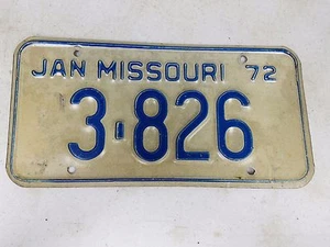 1972 Missouri Low Digit 4-Digit License Plate 3-826 - Picture 1 of 1