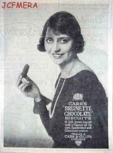 CARR'S 'BRUNETTE' Chocolate Biscuits Advert : Small Art Deco Era 1925 Print AD - Foto 1 di 1