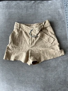 Zara Nude Beige Brown Linen Blend Women's Shorts Medium Belted Small - Picture 1 of 8