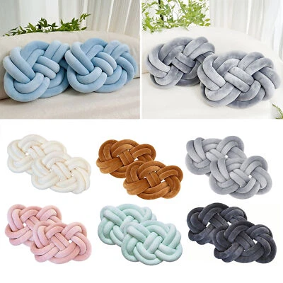 2 X Cozy Knot Pillow Sofa Back Cushions Decorative Throw Weave Bed Couch Pillows - Image 1 of 4