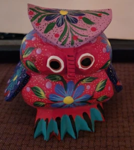 Authentic Handmade Mexican Red Oaxacan Owl Alebrije Sculpture (Ships same Day!!) - Picture 1 of 5