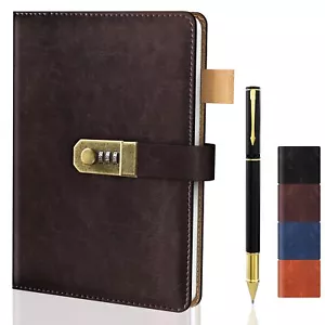 Diary with Lock for Men and Women, A5 Vintage Leather Journal with Lock for B... - Picture 1 of 7