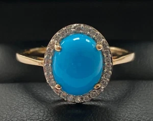 9CT GOLD TURQUOISE RING SIZE -  R 1/2 - Afbeelding 1 van 11