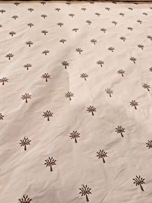 Embroidered Silk 54" Designer Fabric in Cream w Caramel Embroidered Trees 16.5yd - Image 1 of 2