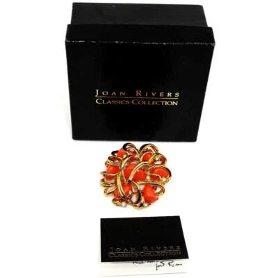 Broche Joan Rivers Enjaulado Imitación Coral Tono Dorado, Nuevo en Caja Foto 1 de 4