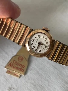 Nivada Stima cassa bracciale placcata oro 18mm manuale Swiss Made anni 60 NOS - Foto 1 di 8