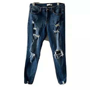 KanCan Skinny Jeans Womens 13 30 Blue Mid Rise Distressed Ripped Knee Denim - Picture 1 of 6