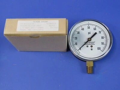 Versa Pressure Gauge 0-100 PSI 3.5" Dial 1/4" NPT Bottom Connect 33010PF4, NEW! - Image 1 of 4