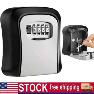 Key Lock Box Wall Mounted, 4 Digit Combination Lockbox For Outside, House Keys
