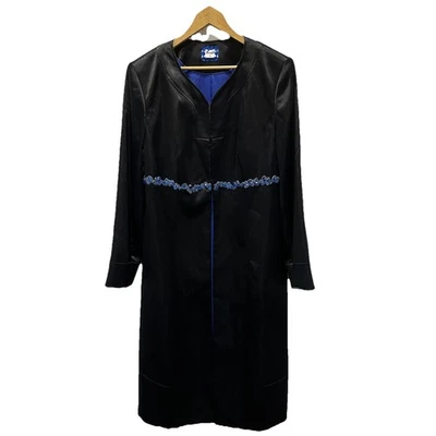 Arruba Long Coat Size 16 Heritage Black Silky Blue Trims Lined Evening Style NWT - Image 1 of 4
