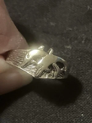 Новый твердого стерлингового серебра 925 2 дельфинов Питер камень PSCL носок открытая лента кольцо - Изображение 1 из 4