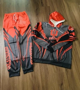 Men’s L/XL Indiana Hoosiers~IU Logo Orange Silk Jogging Bomber Jacket~Pants~New - Picture 1 of 20