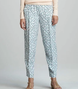 Theory Women's Rina Print Pondicherry Silk Relaxed Trouser Pants 10 Aqua $265 - Picture 1 of 6