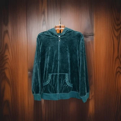 SB Active XL Velour Hoodie Full Zip Jacket-Green-Embellished Pockets & Hood-NWOT - Image 1 of 4