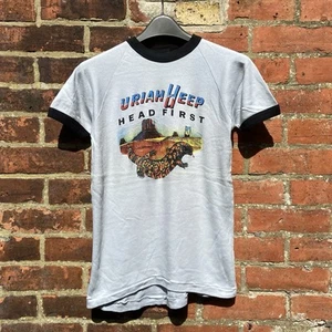 T-shirt Uriah Heep Ringer anni 80 1984 testa primo tour Nuova Zelanda originale vintage - Foto 1 di 16