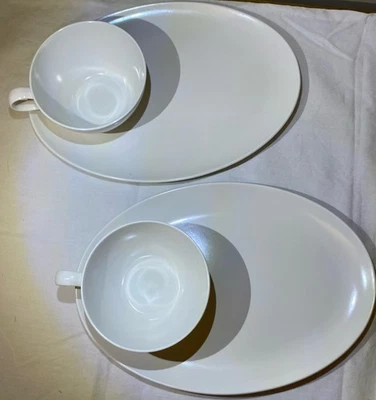 Melmac餐具四件套正品-白色盘子和杯子-独特!! — 第 1/4 张图片