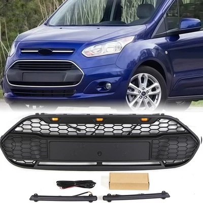 Rejilla delantera negra con barra LED para Ford Transit Connect 2014-2018 parrilla de parachoques Foto 1 de 4