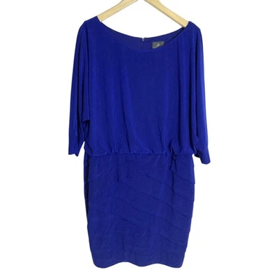 Adrianna Papell US 16 Blue Tiered Dress Party Cocktail Sheath 3/4 Sleeve - Image 1 of 4