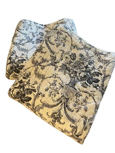 Black & White Toile Pillow Shams King Set 2 French Country Floral 20"x36" Pair - Picture 1 of 13
