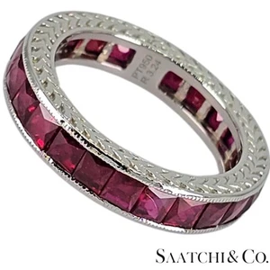 Stunning Platinum (950) Engraved Natural Ruby: Ring Band, Size 5.5 - Picture 1 of 8