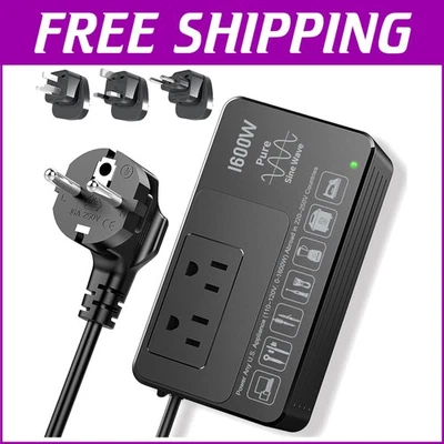 International Voltage Converter 220V to 110V with Surge Protection & Adapters - Image 1 of 4