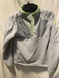Boys Under Armour 3/4 Zip Pullover Jacket Gray with Bright Green logo Youth L - Picture 1 of 7