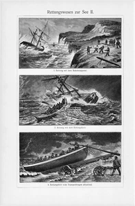 1905 SHIPWRECK & RESCUE VINTAGE ENGRAVING ILLUSTRATION PRINT 2 Pages Coast Guard - Picture 1 of 4